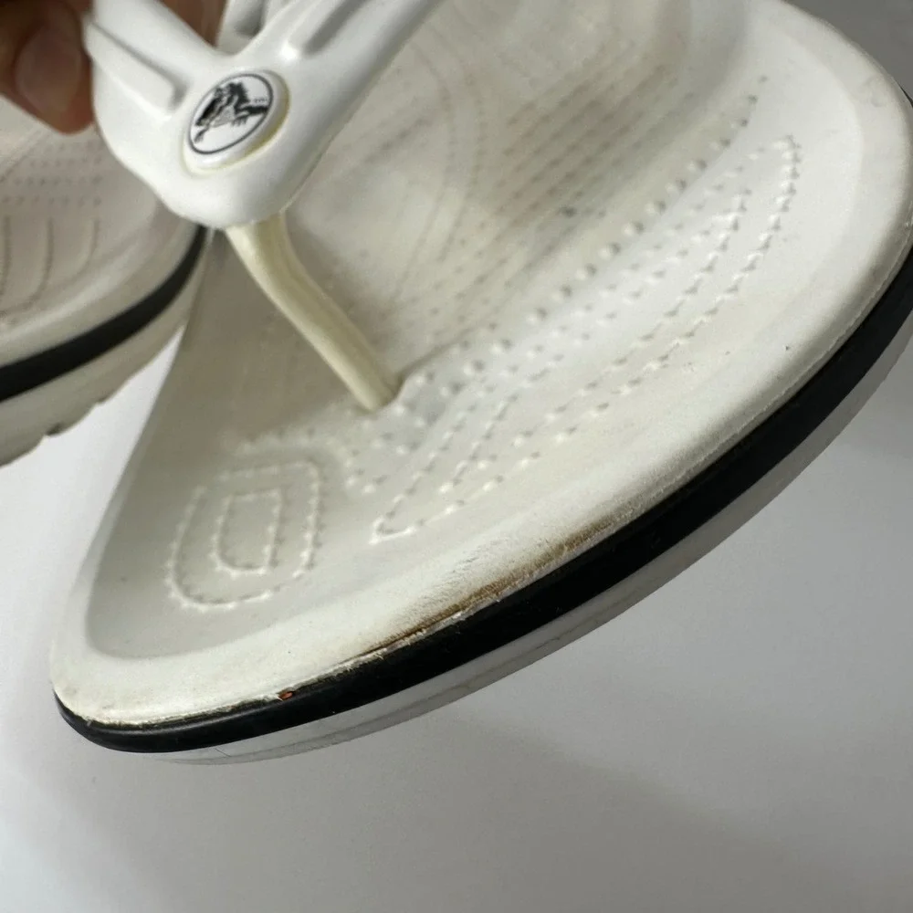 Crocs Crocband Flip Flops White Black 11033 Beach Sandals Mens 9 Womens 11
